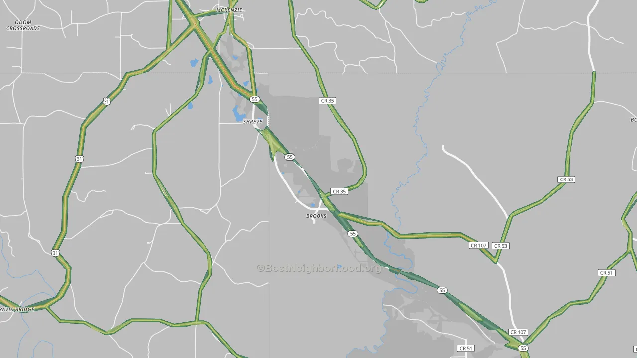 Shreve, AL Map of Noise Levels in Shreve