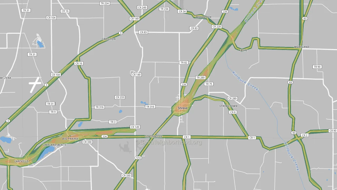 Shreve, OH Map of Noise Levels in Shreve