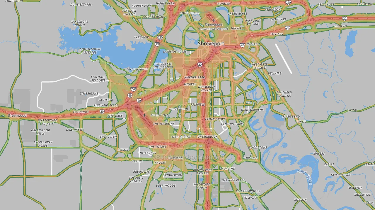 Shreveport, LA Map of Noise Levels in Shreveport
