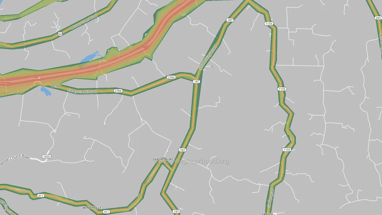 Shrewsbury, KY Map of Noise Levels in Shrewsbury