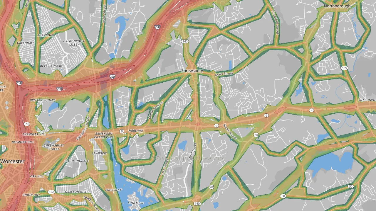 Shrewsbury, MA Map of Noise Levels in Shrewsbury