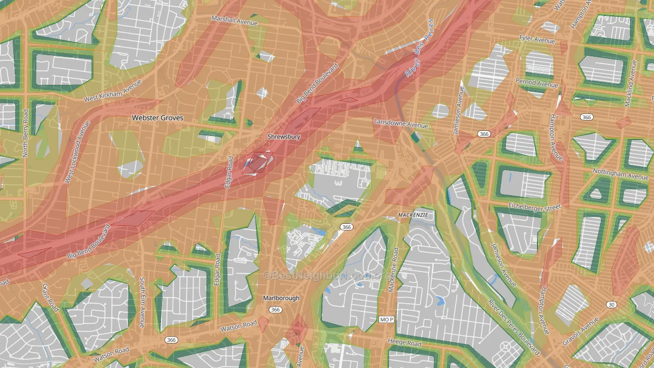 Shrewsbury, MO Map of Noise Levels in Shrewsbury