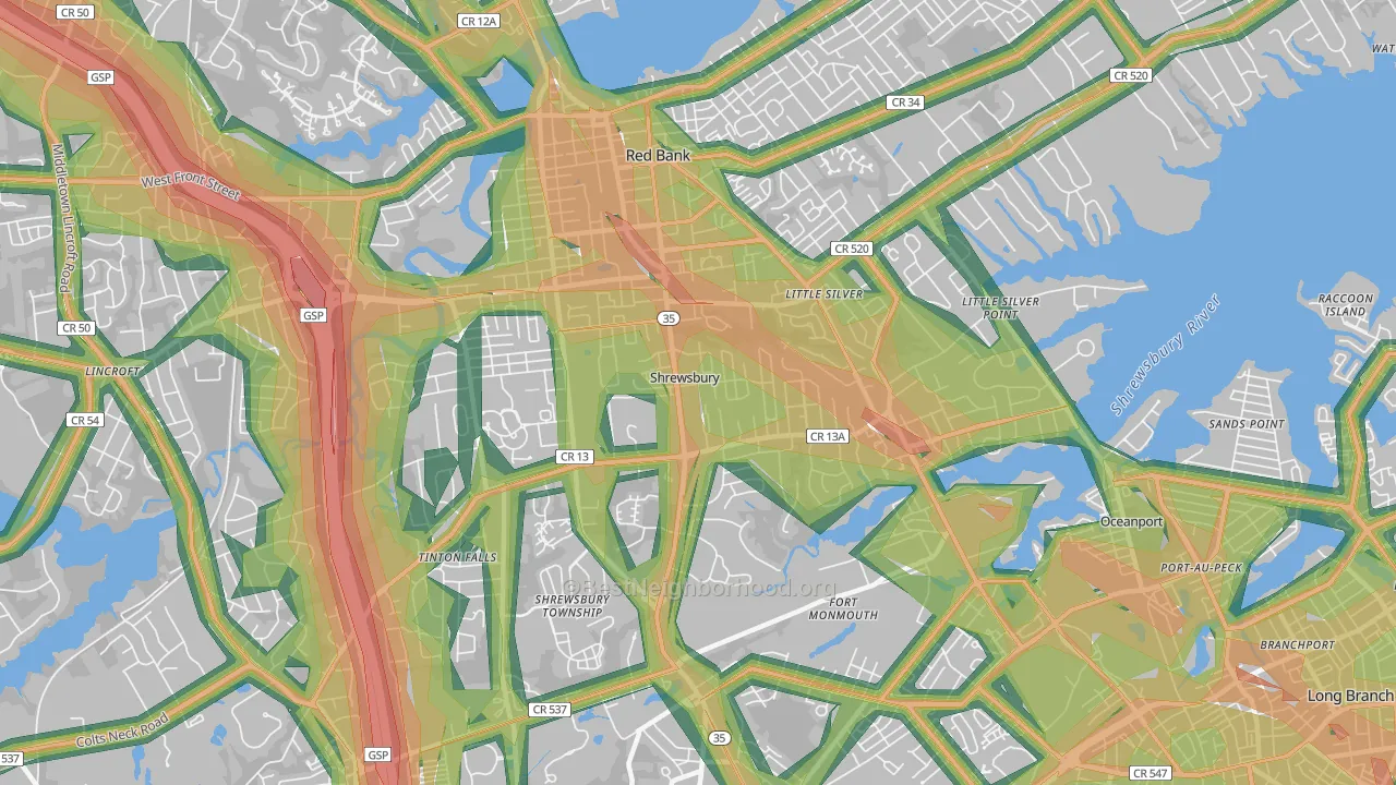 Shrewsbury, NJ Map of Noise Levels in Shrewsbury