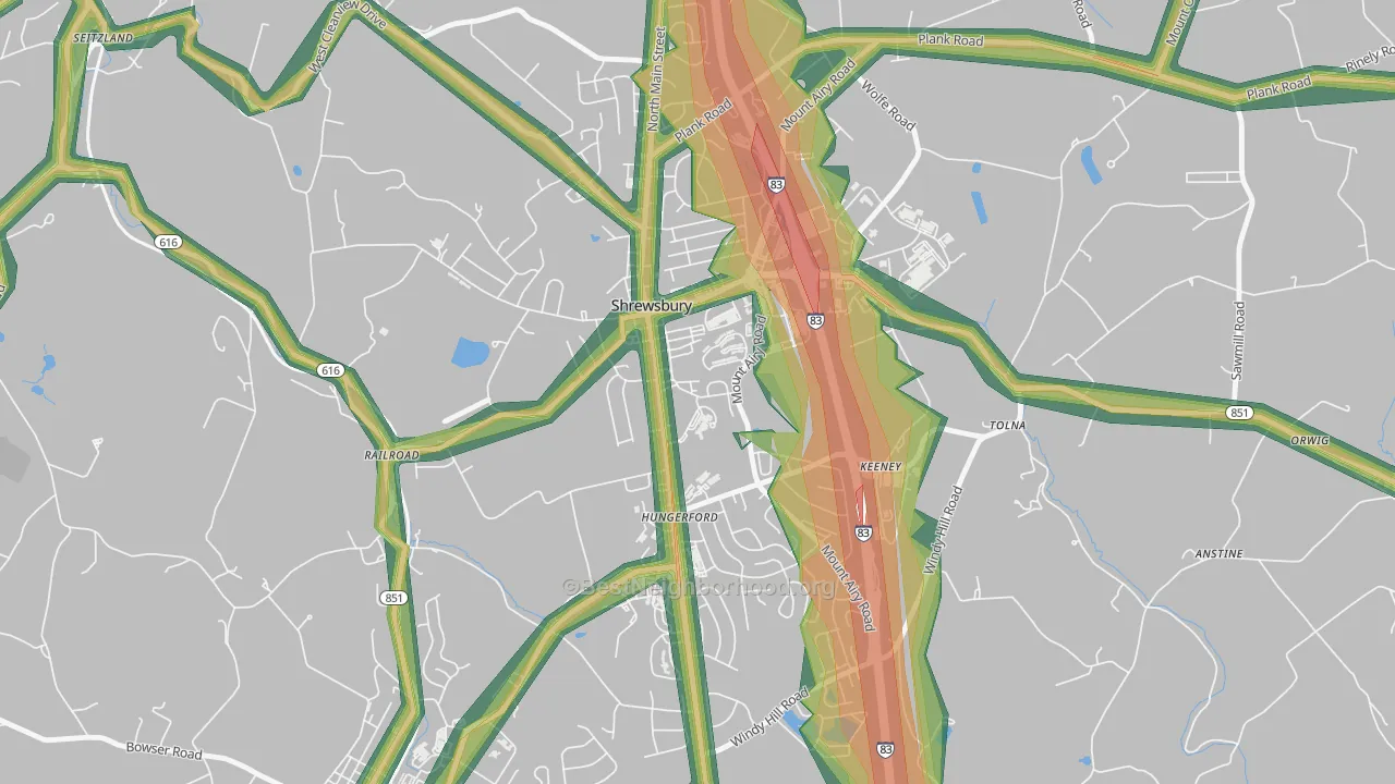 Shrewsbury, PA Map of Noise Levels in Shrewsbury