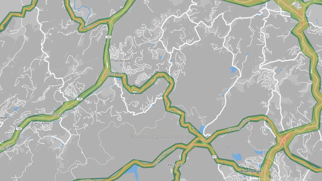 Shulls Mill, NC Map of Noise Levels in Shulls Mill