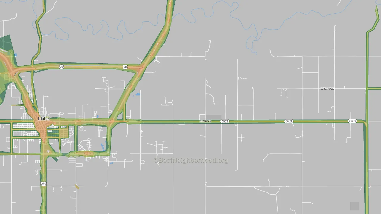 Shults, OK Map of Noise Levels in Shults