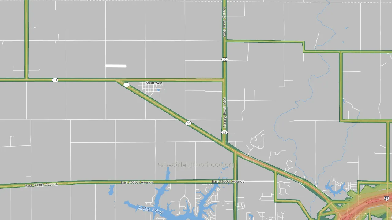 Shumway, IL Map of Noise Levels in Shumway