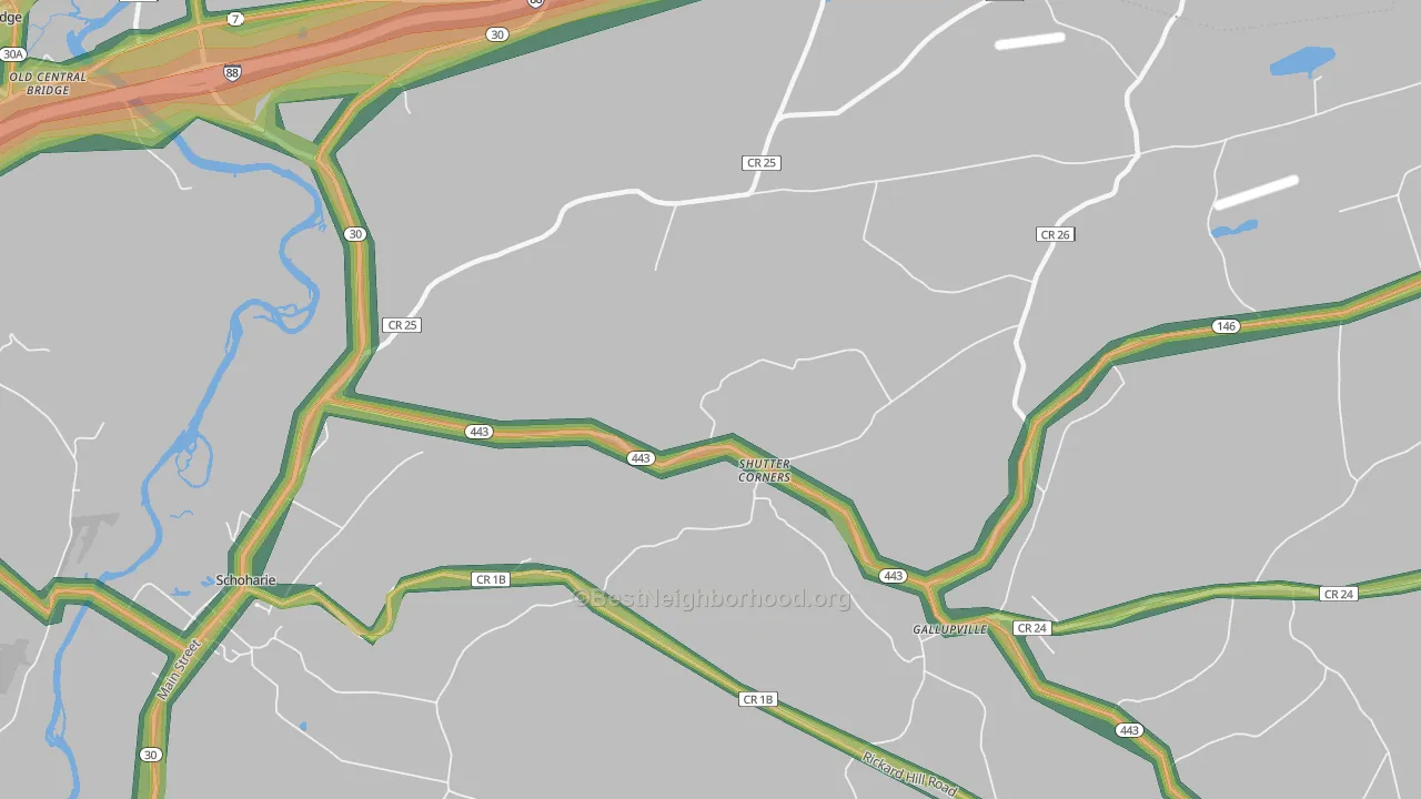 Shutter Corners, NY Map of Noise Levels in Shutter Corners