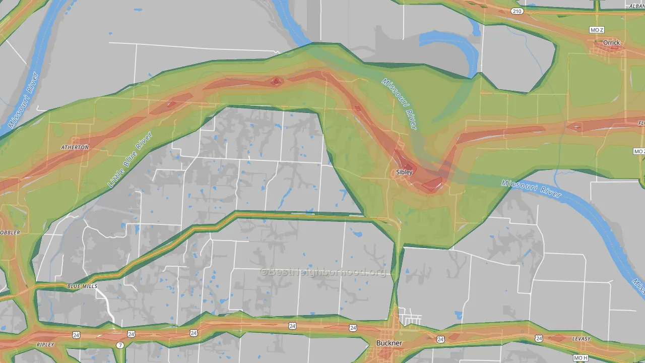 Sibley, MO Map of Noise Levels in Sibley