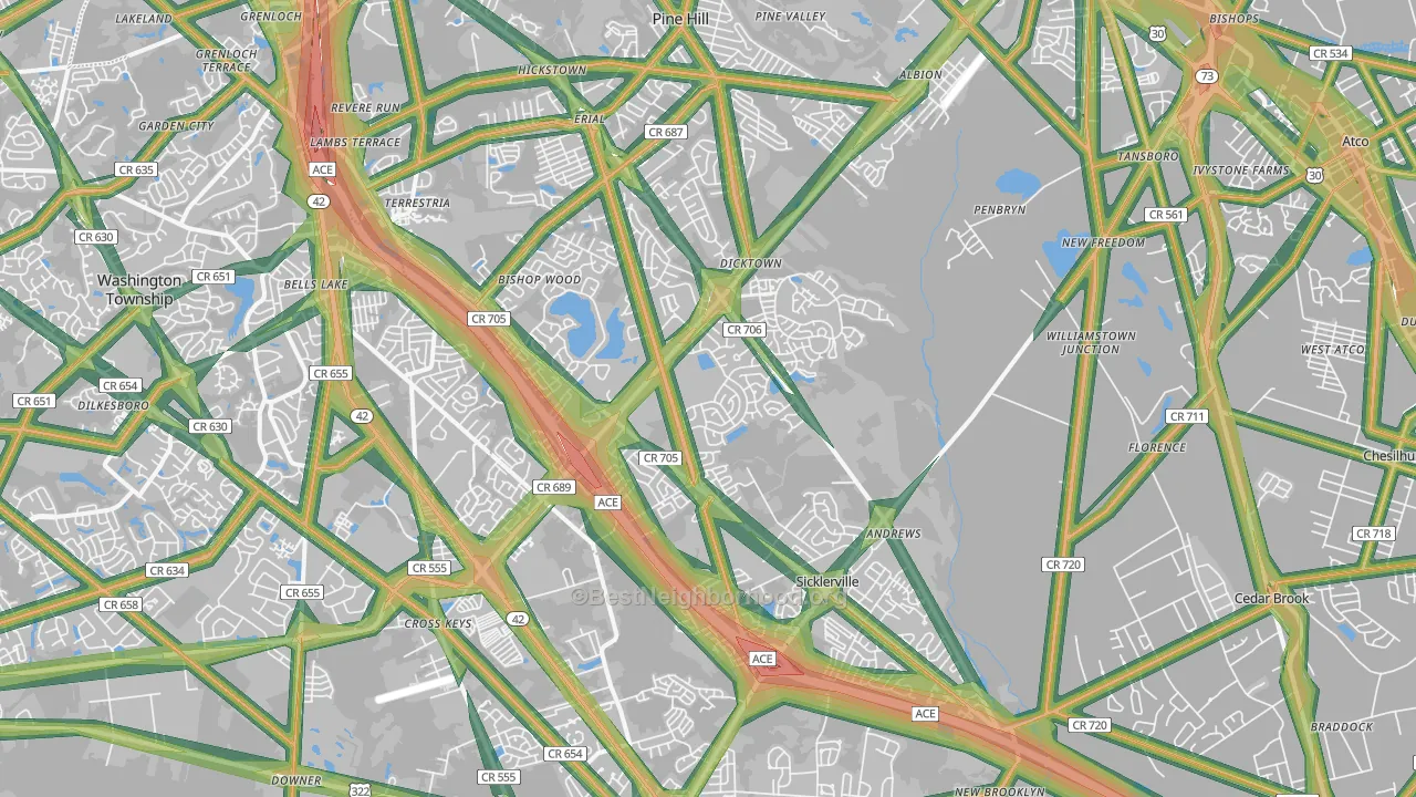 Sicklerville, NJ Map of Noise Levels in Sicklerville