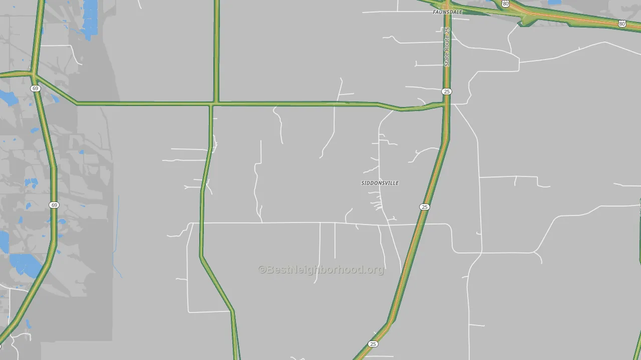 Siddonsville, AL Map of Noise Levels in Siddonsville