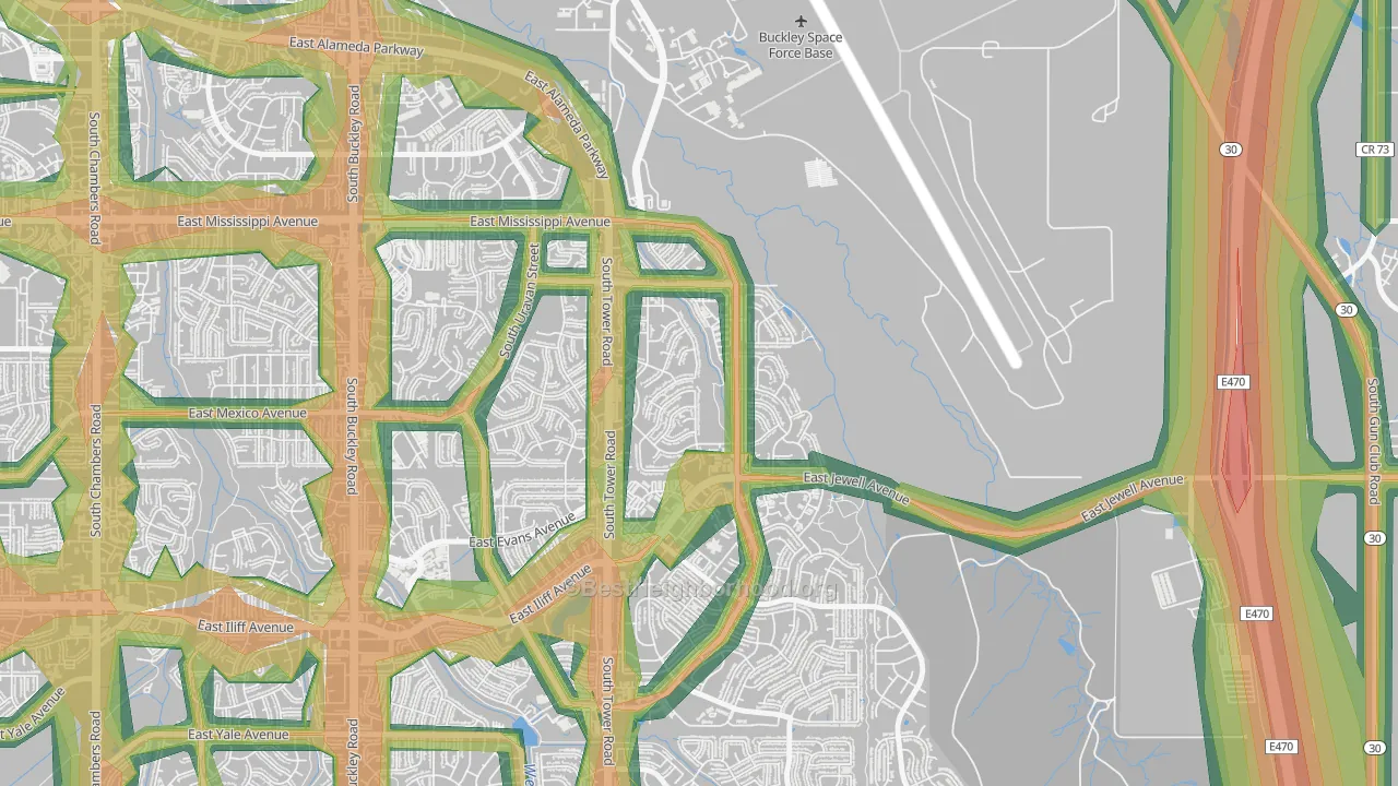Side Creek, Aurora, CO Map of Noise Levels in Side Creek