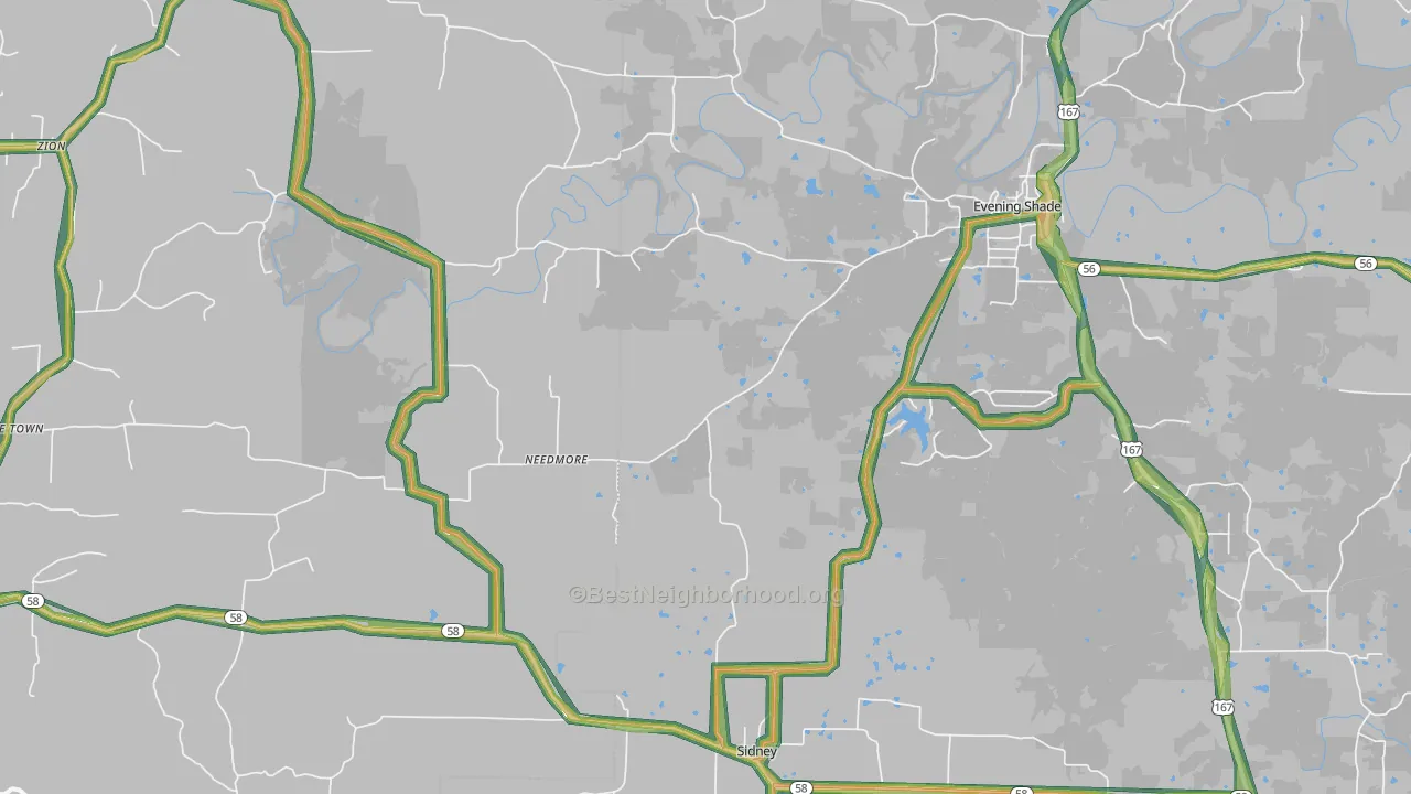 Sidney, AR Map of Noise Levels in Sidney