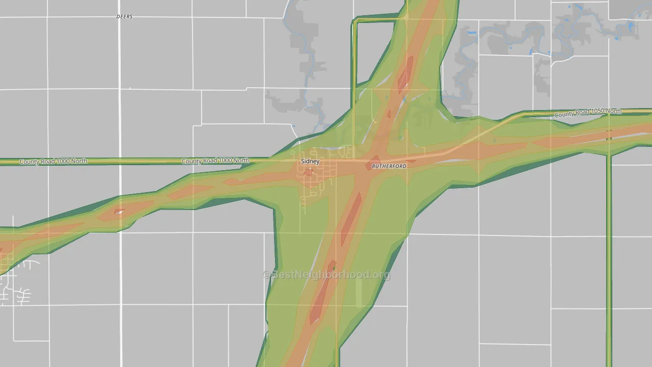 Sidney, IL Map of Noise Levels in Sidney