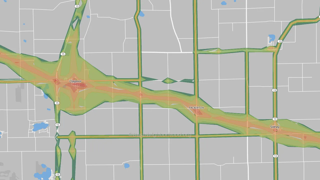 Sidney, IN Map of Noise Levels in Sidney