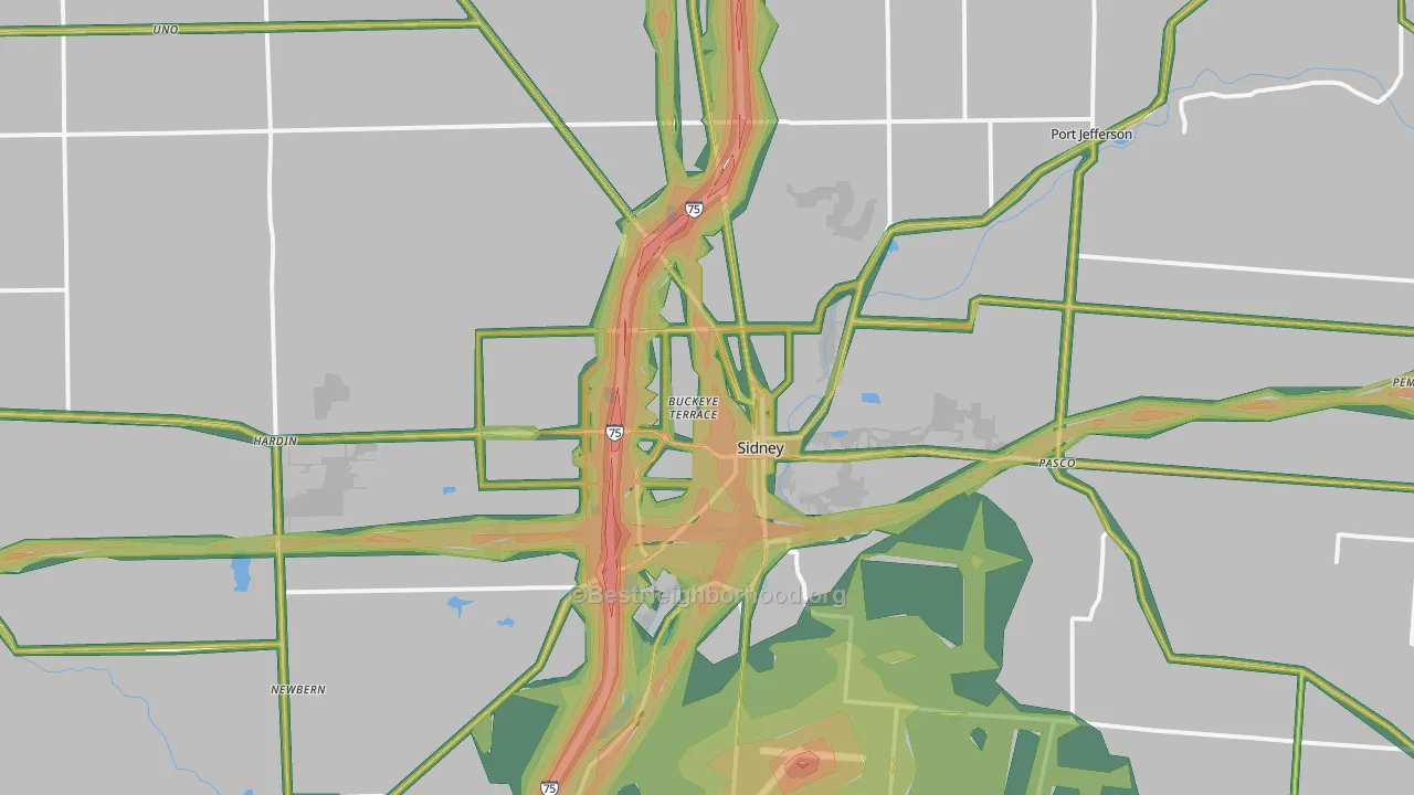 Sidney, OH Map of Noise Levels in Sidney