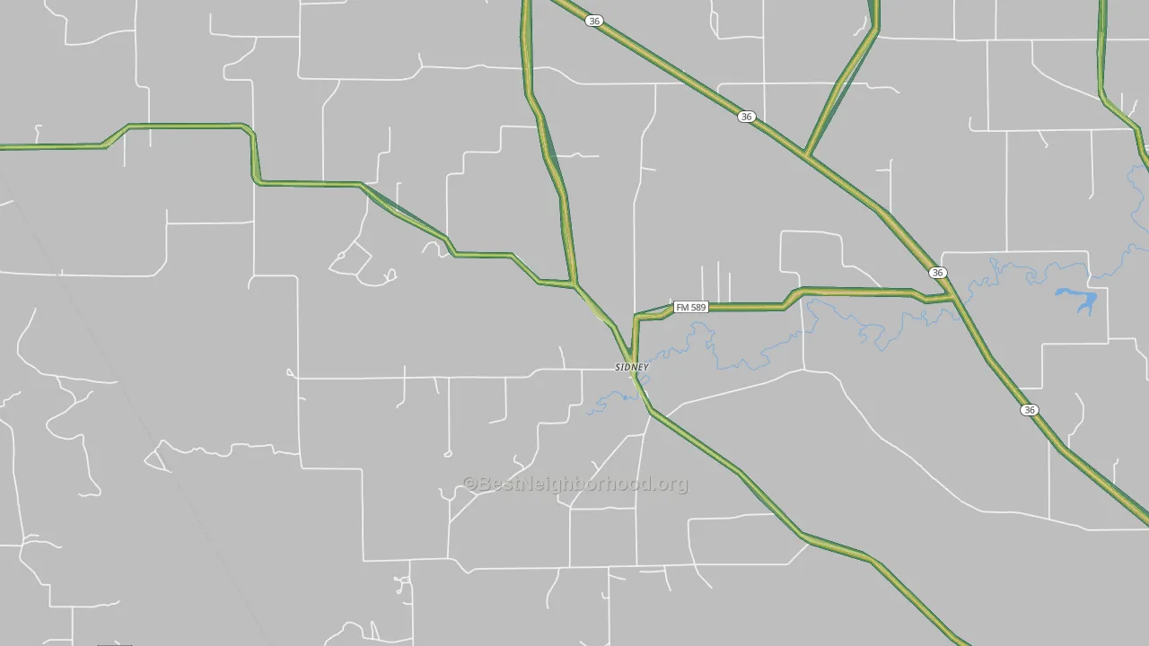 Sidney, TX Map of Noise Levels in Sidney