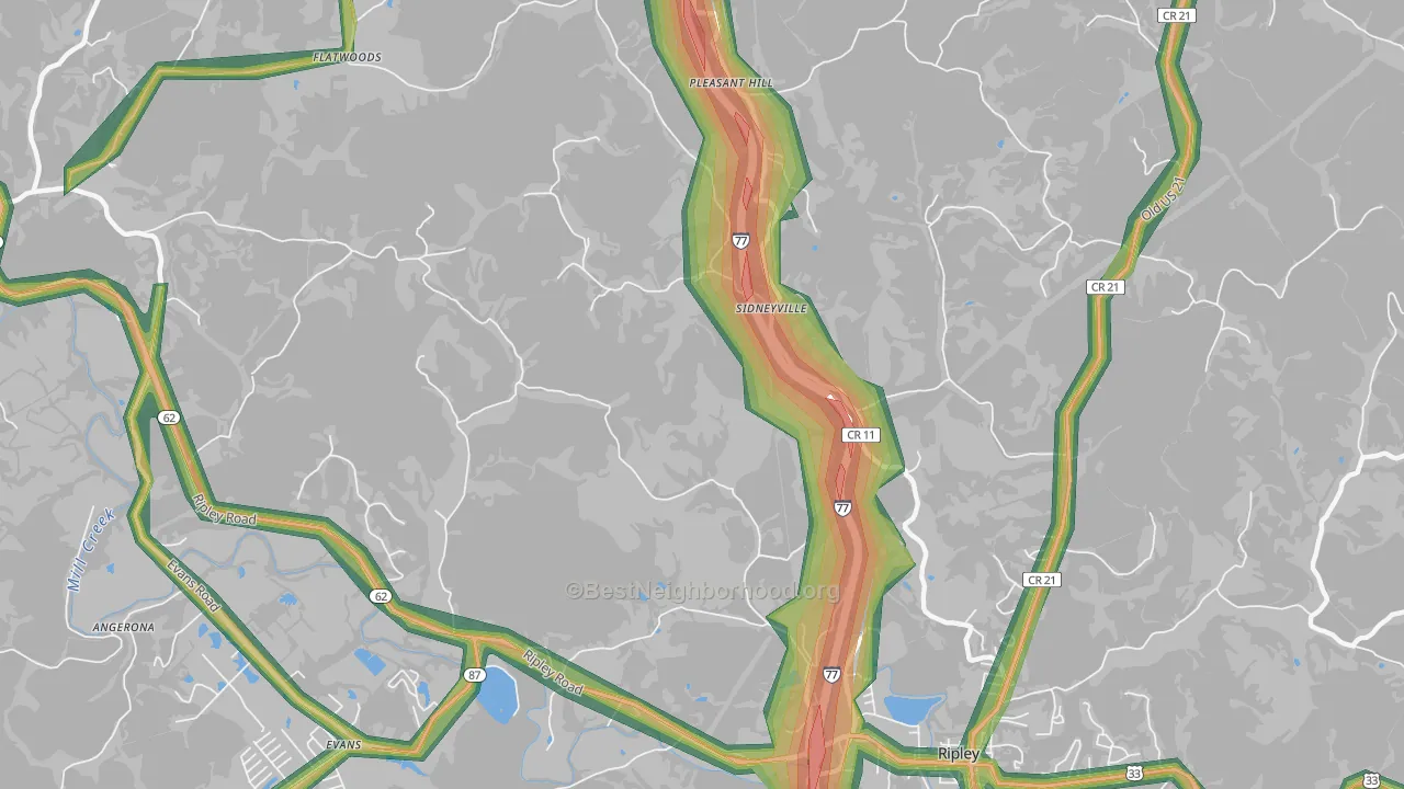 Sidneyville, WV Map of Noise Levels in Sidneyville