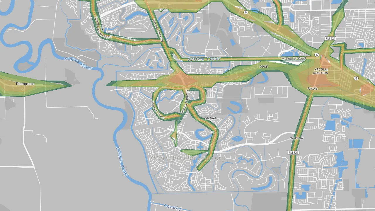 Sienna Plantation, TX Map of Noise Levels in Sienna Plantation
