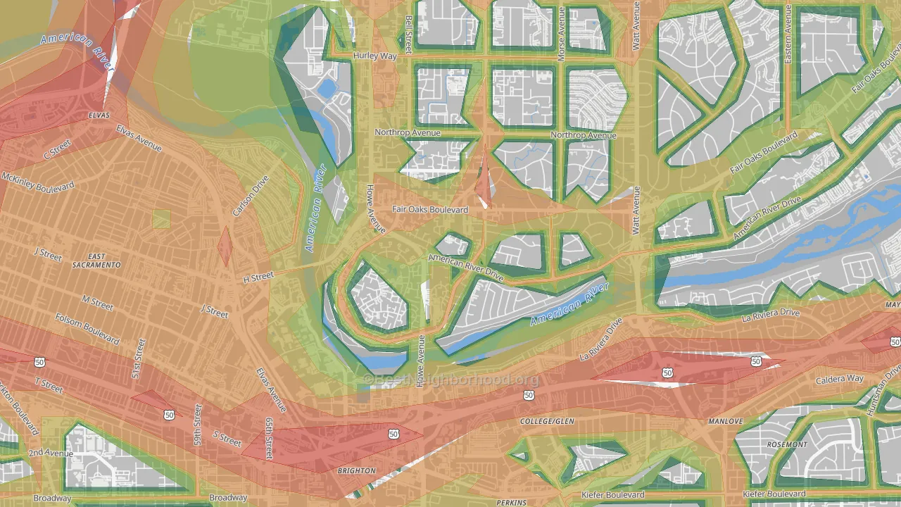 Sierra Oaks, Sacramento, CA Map of Noise Levels in Sierra Oaks