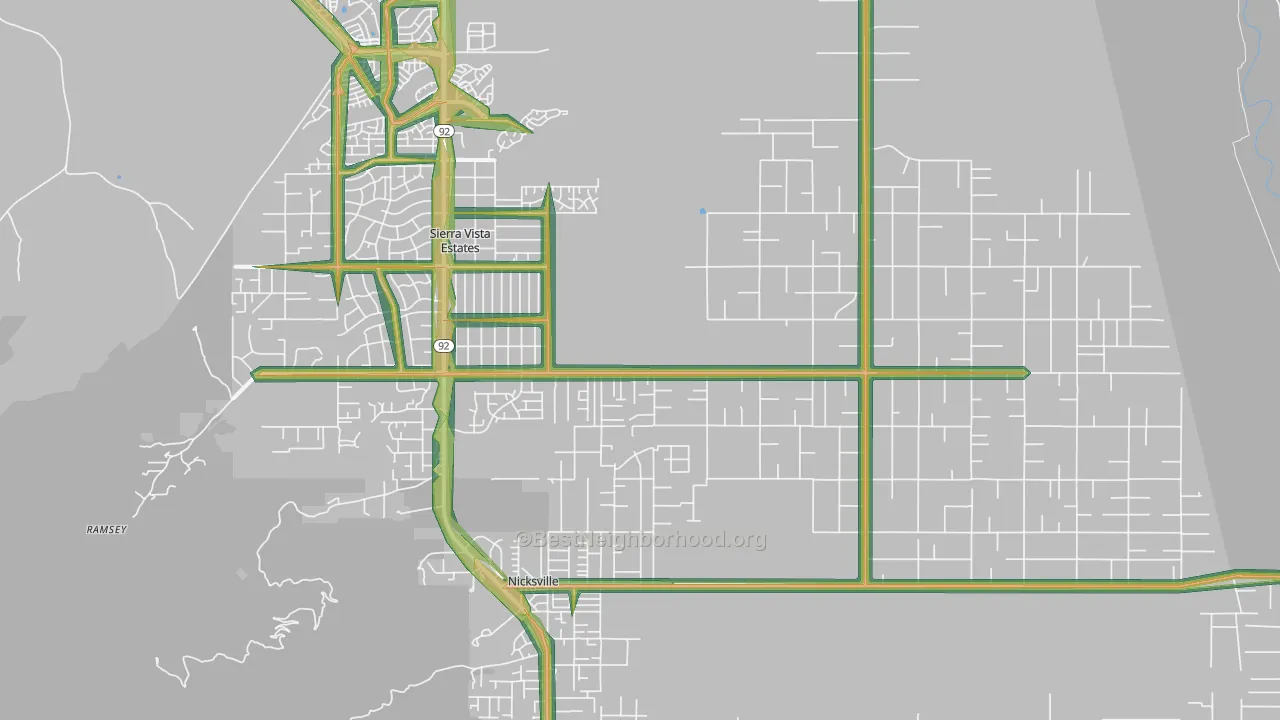 Sierra Vista Southeast, AZ Map of Noise Levels in Sierra Vista Southeast