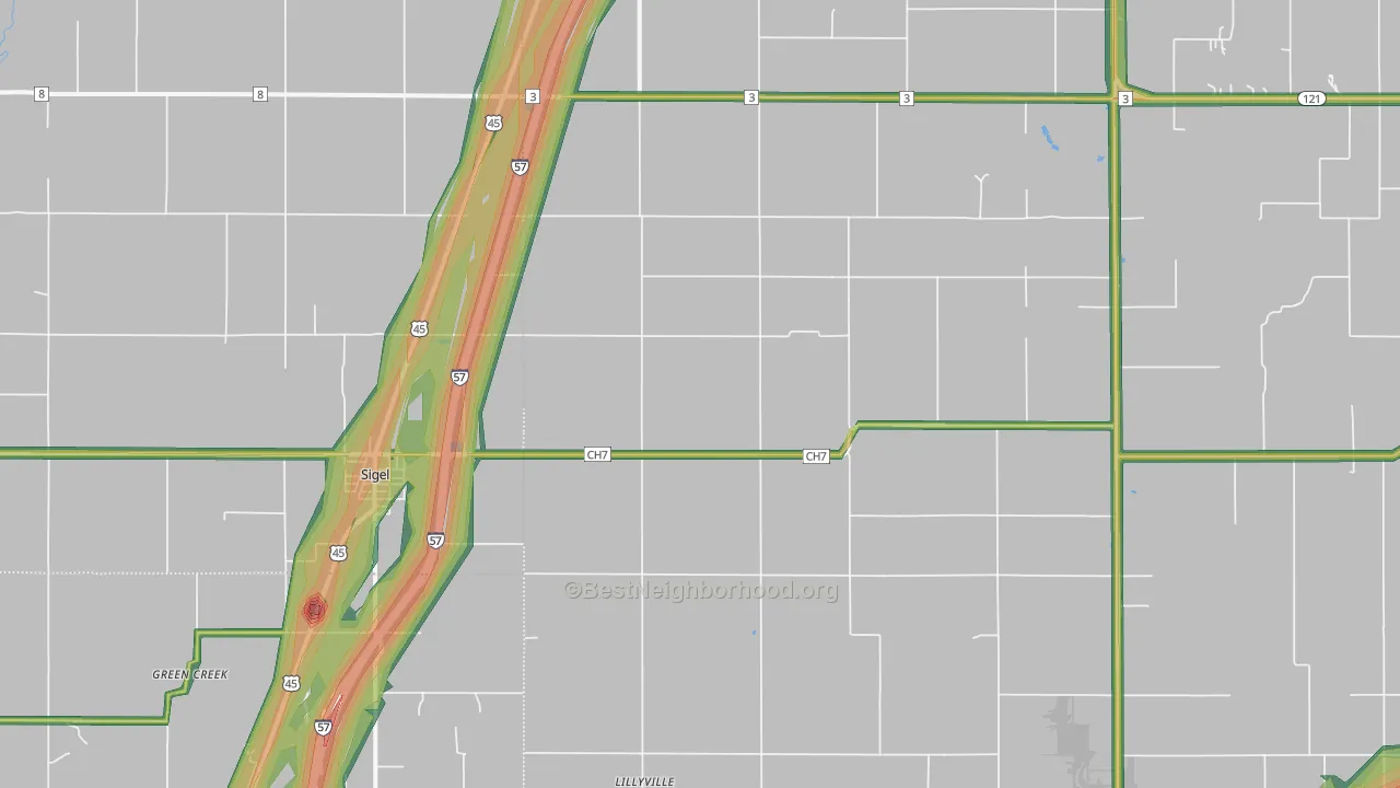 Sigel, IL Map of Noise Levels in Sigel