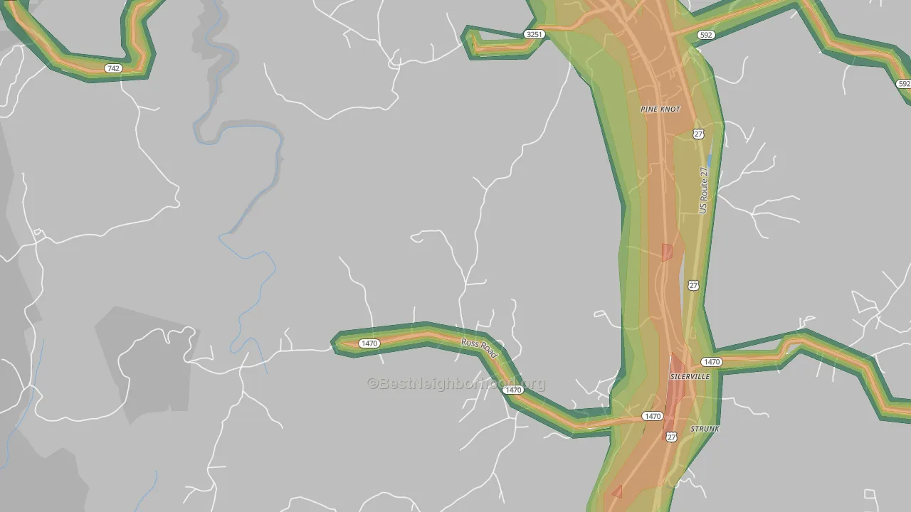Silerville, KY Map of Noise Levels in Silerville