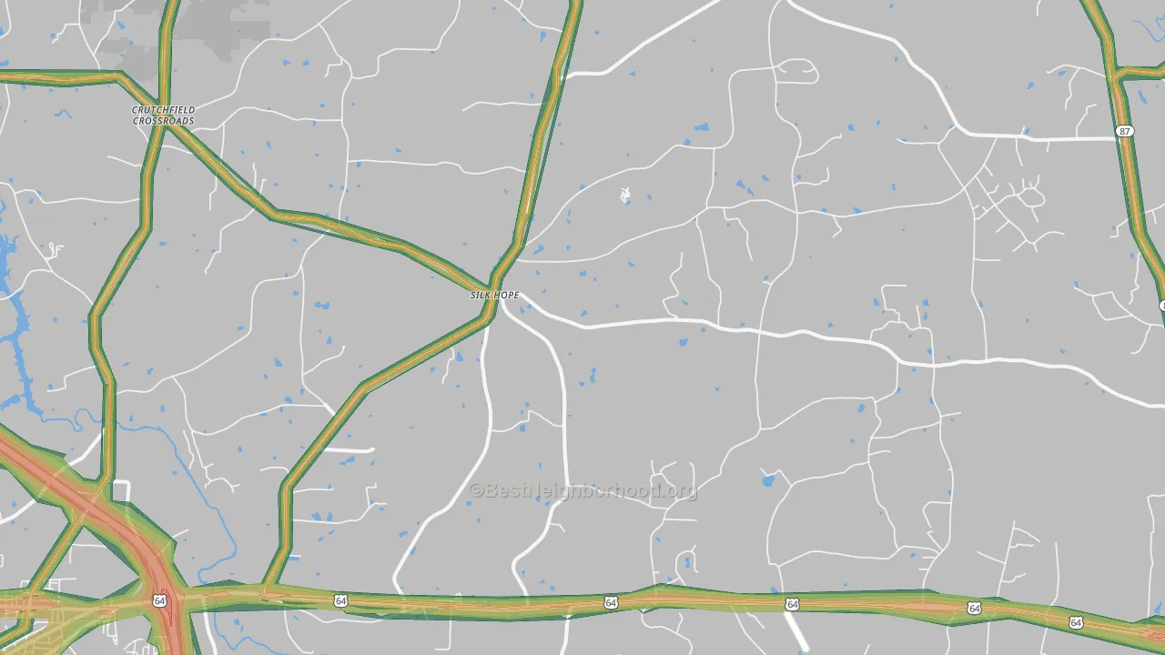 Silk Hope, NC Map of Noise Levels in Silk Hope