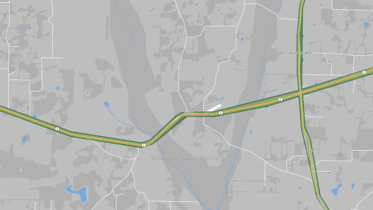 Sills, FL Map of Noise Levels in Sills