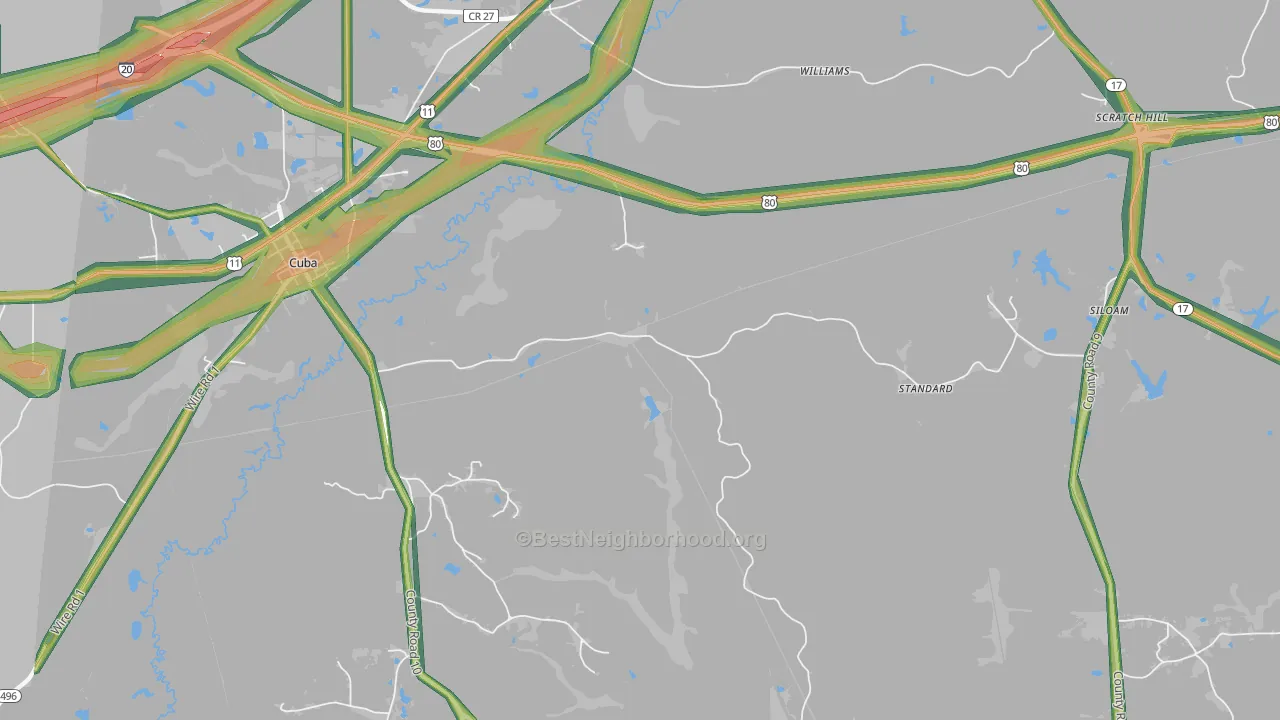Siloam, AL Map of Noise Levels in Siloam