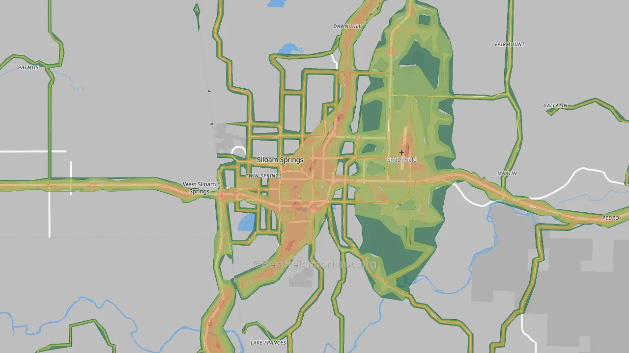 Siloam Springs, AR Map of Noise Levels in Siloam Springs
