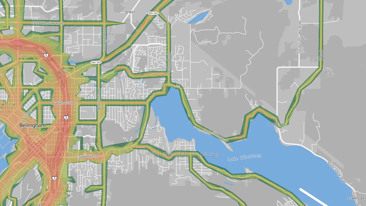 Silver Beach, Bellingham, WA Map of Noise Levels in Silver Beach