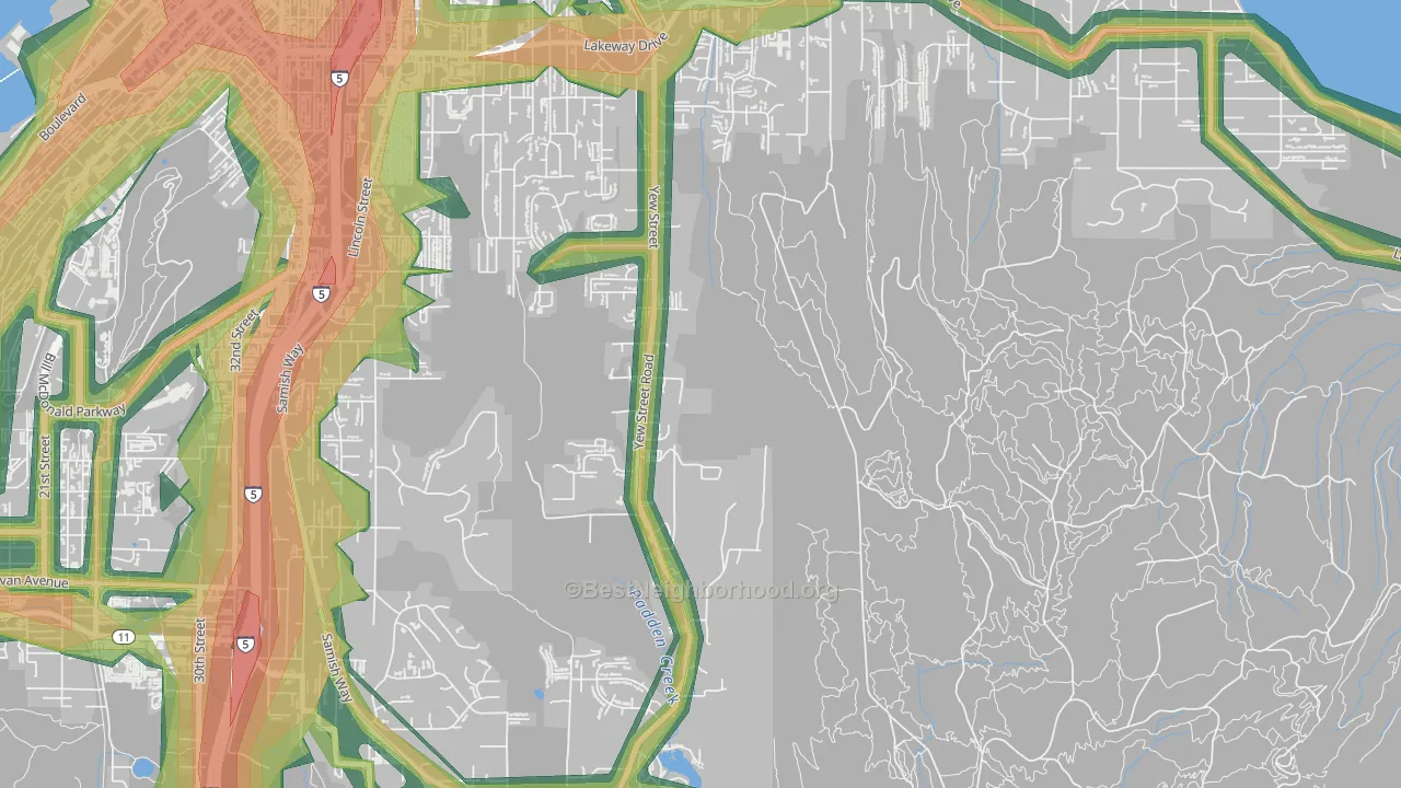 Silver Beach, WA Map of Noise Levels in Silver Beach