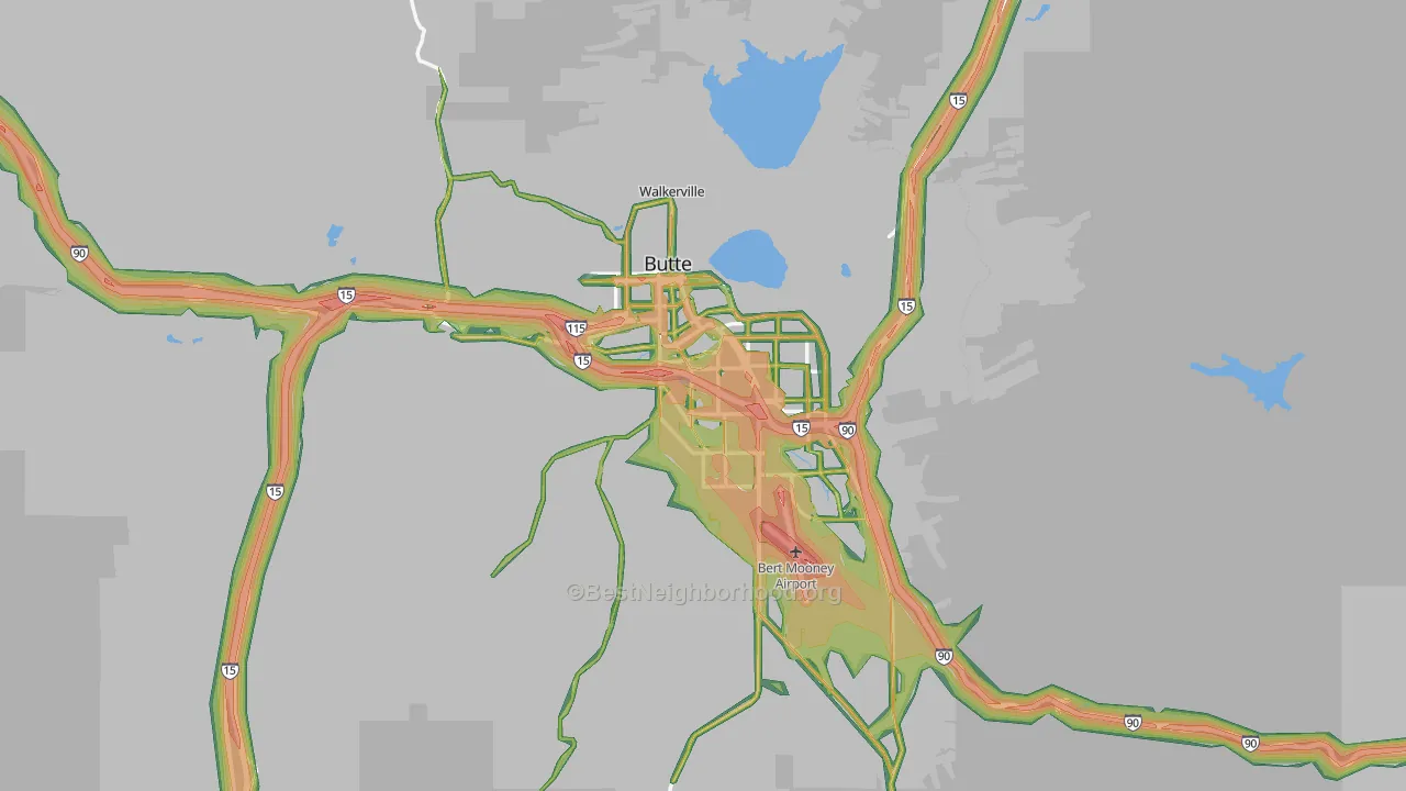 Silver Bow County, MT Map of Noise Levels in Silver Bow County