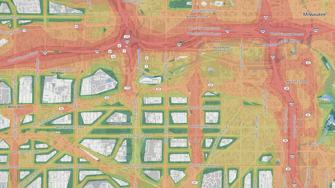 Silver City, Milwaukee, WI Map of Noise Levels in Silver City