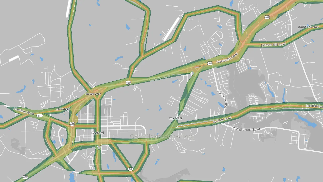 Silver City, NC Map of Noise Levels in Silver City