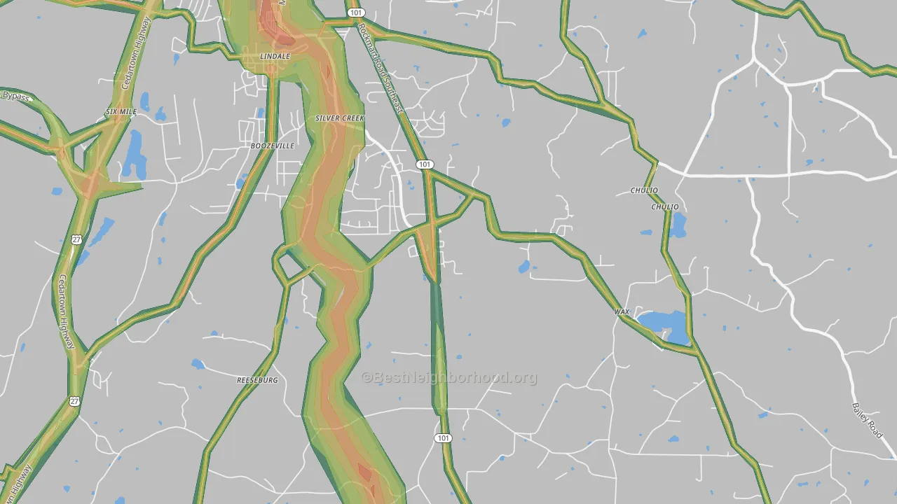 Silver Creek, GA Map of Noise Levels in Silver Creek