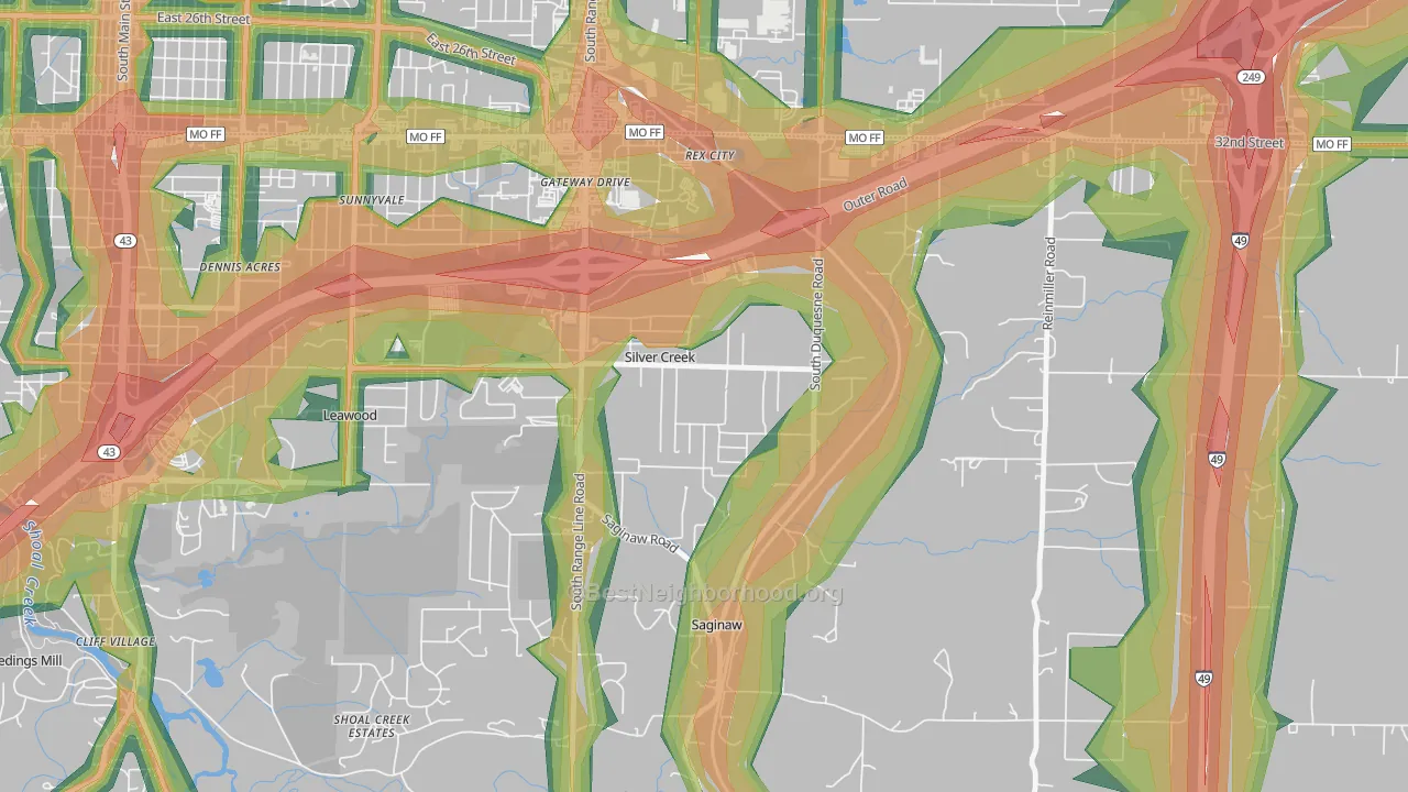 Silver Creek, MO Map of Noise Levels in Silver Creek