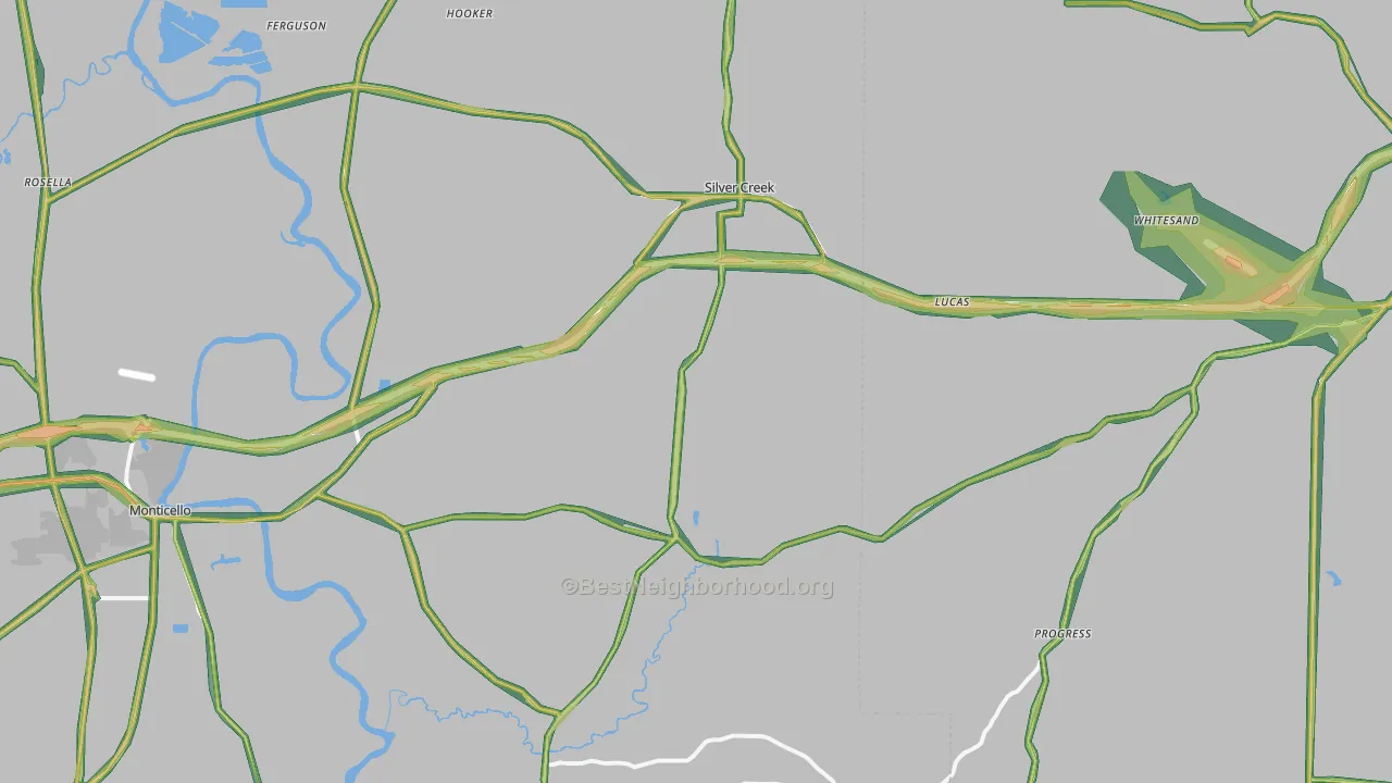 Silver Creek, MS Map of Noise Levels in Silver Creek