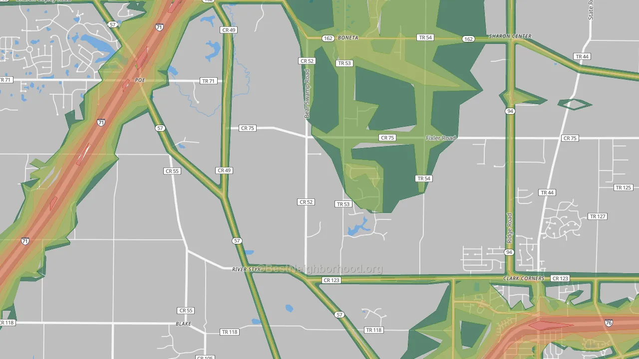 Silver Creek, OH Map of Noise Levels in Silver Creek