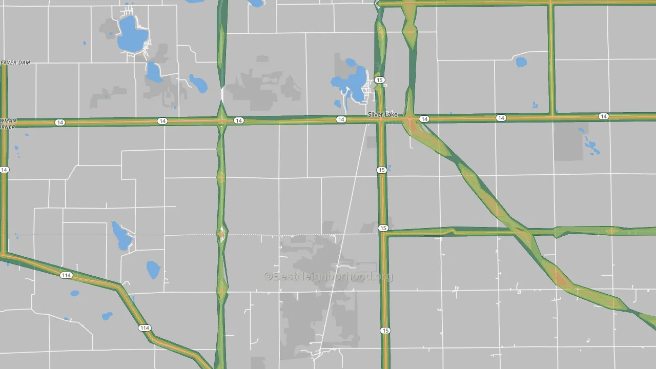 Silver Lake, IN Map of Noise Levels in Silver Lake