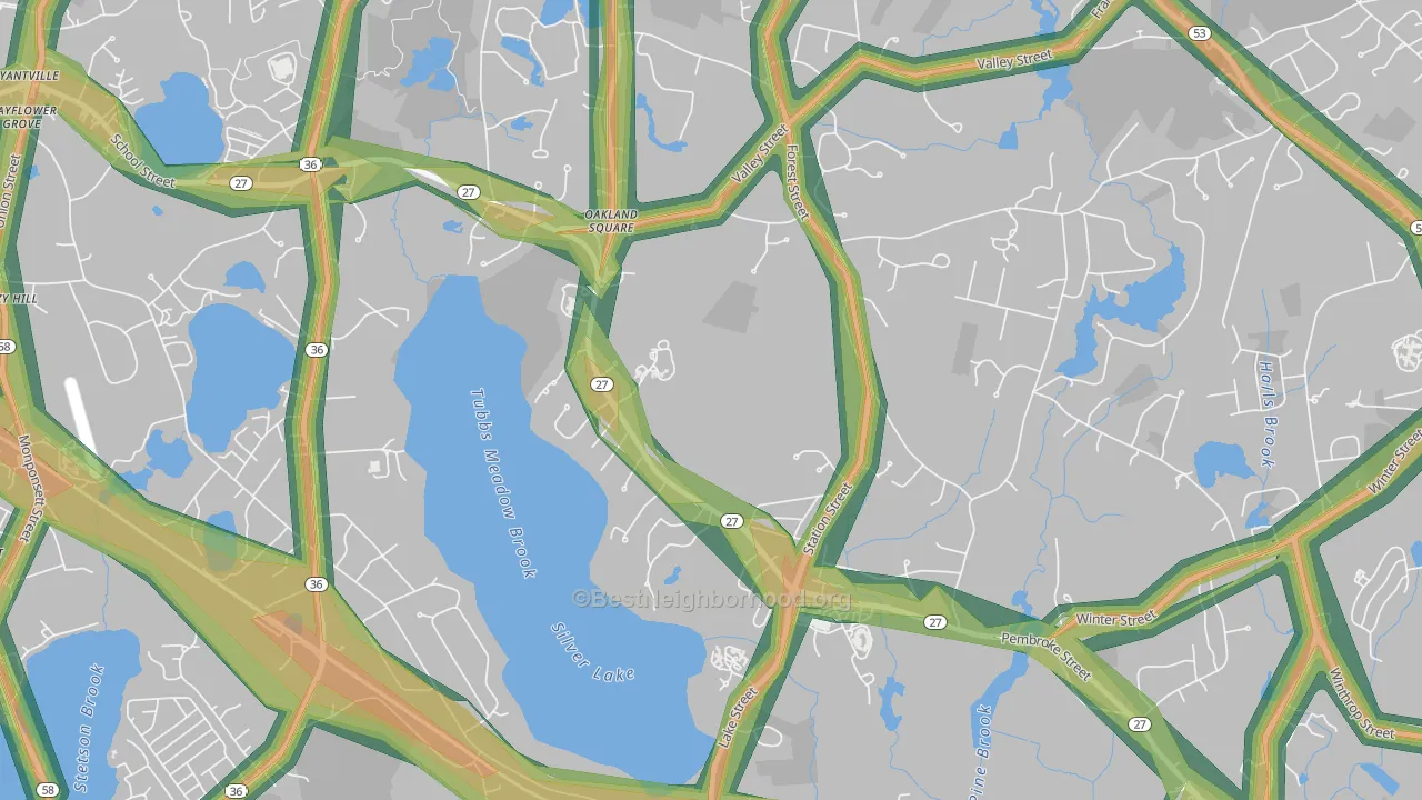 Silver Lake, MA Map of Noise Levels in Silver Lake