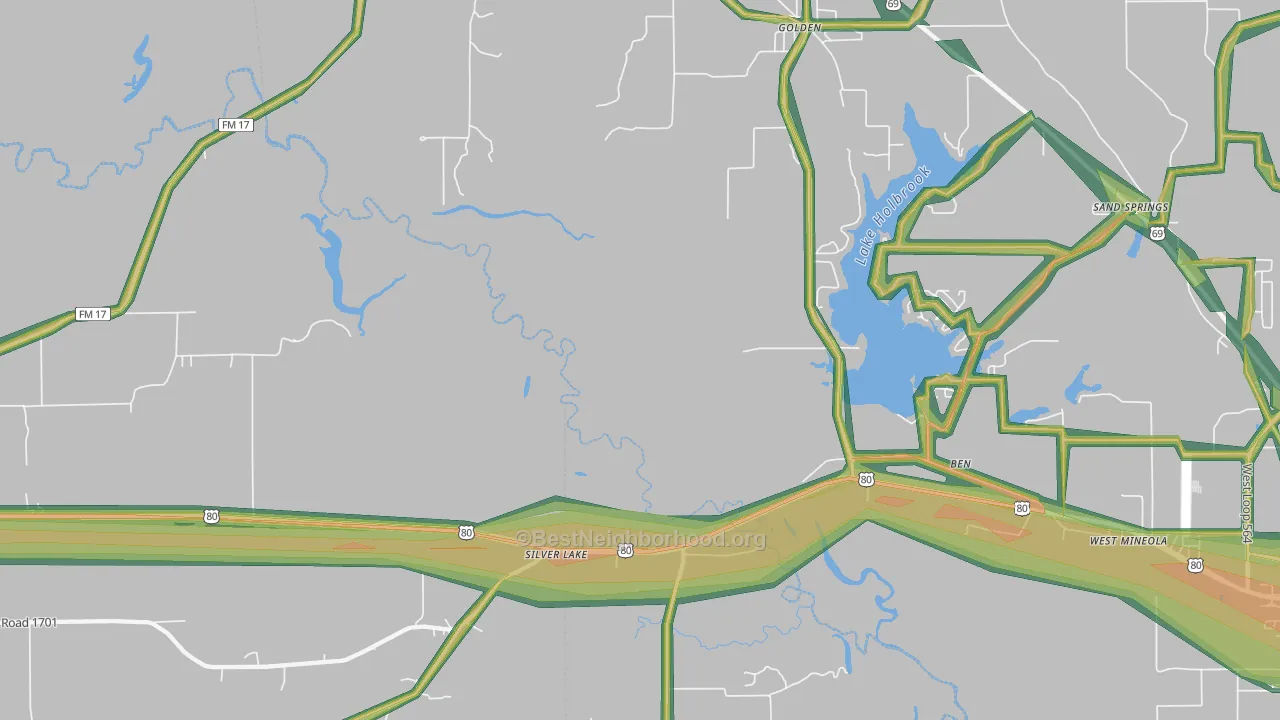 Silver Lake, TX Map of Noise Levels in Silver Lake