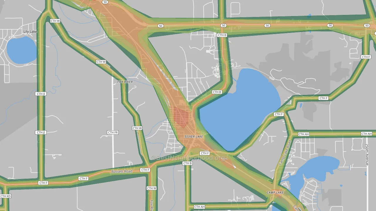 Silver Lake, WI Map of Noise Levels in Silver Lake