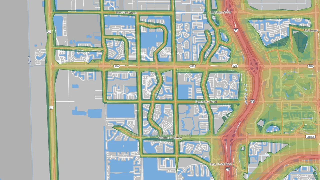 Silver Lakes, Pembroke Pines, FL Map of Noise Levels in Silver Lakes