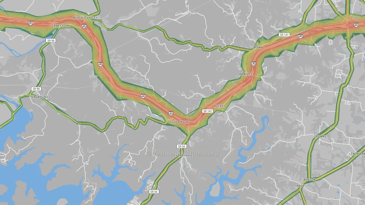 Silver Point, TN Map of Noise Levels in Silver Point
