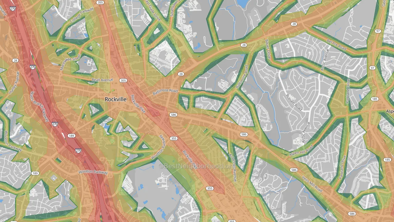 Silver Rock, Rockville, MD Map of Noise Levels in Silver Rock