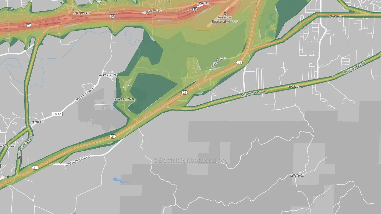 Silver Run, AL Map of Noise Levels in Silver Run