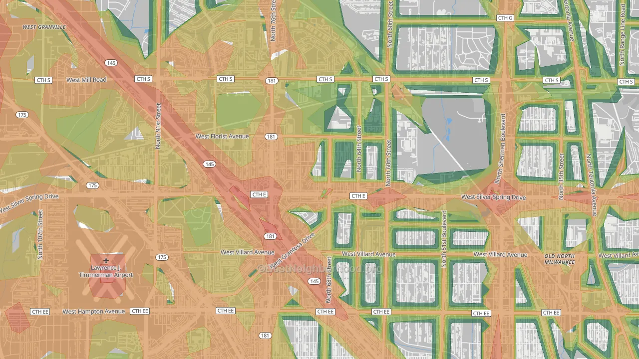 Silver Spring, Milwaukee, WI Map of Noise Levels in Silver Spring