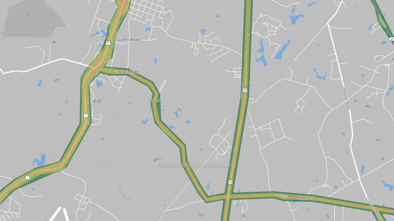 Silver Spring, NC Map of Noise Levels in Silver Spring